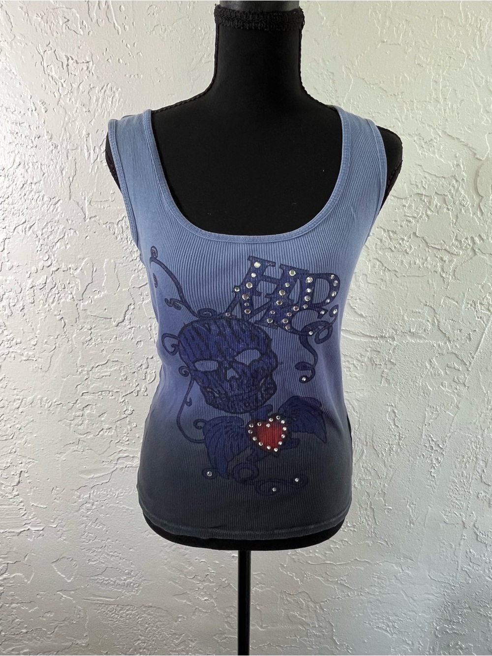 Harley Davidson Skull Rhinestone Ribbed Tank Top Y2K Biker Goth